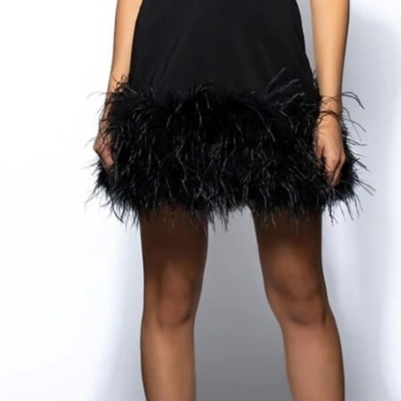 NOEL DEEP V FEATHER TRIM MINI DRESS IN BLACK , NEW WITH TAG - Picture 7 of 7